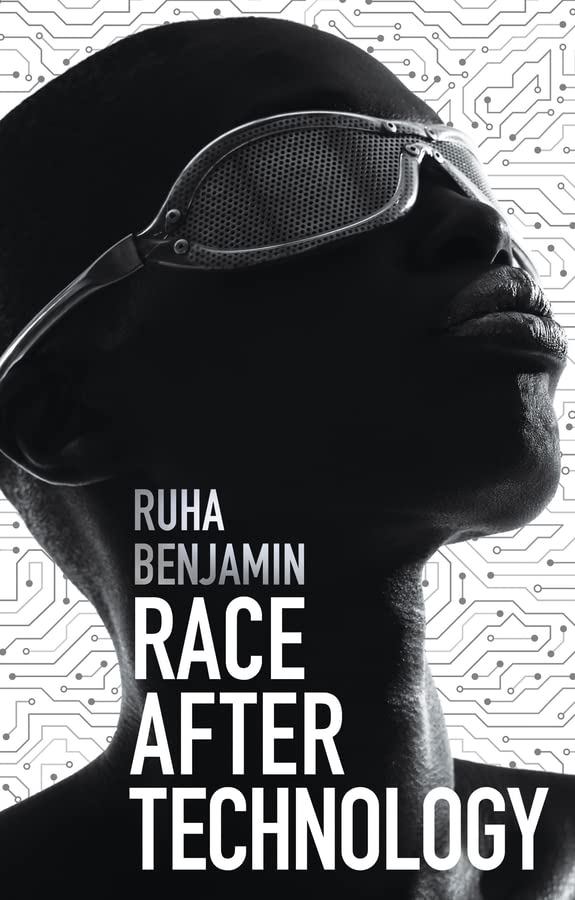 Book cover featuring a person wearing futuristic glasses against a circuit board background.
