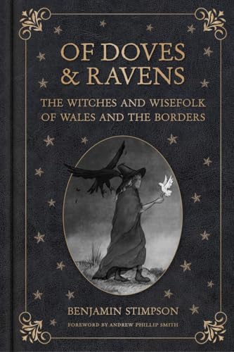 Book cover featuring a witch with a raven and dove in a starry frame.