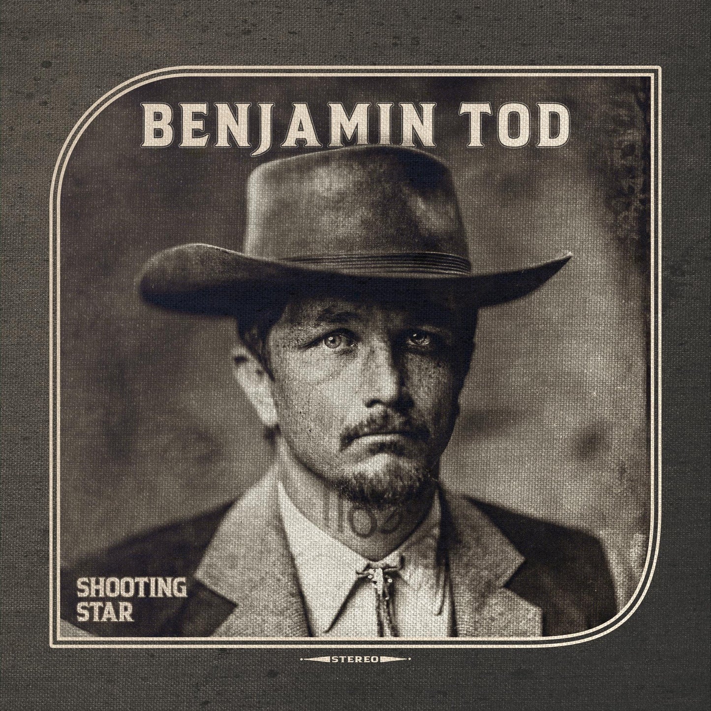 Portrait of Benjamin Tod in a hat, album cover for "Shooting Star.