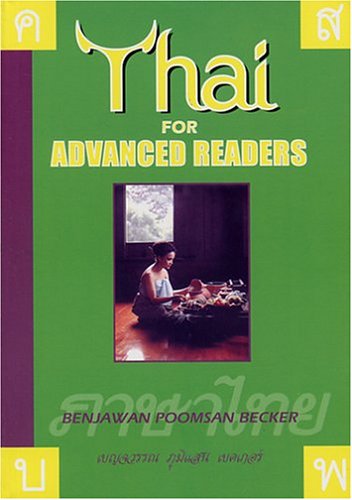 Book cover: āThai for Advanced Readersā with a woman reading fruit.
