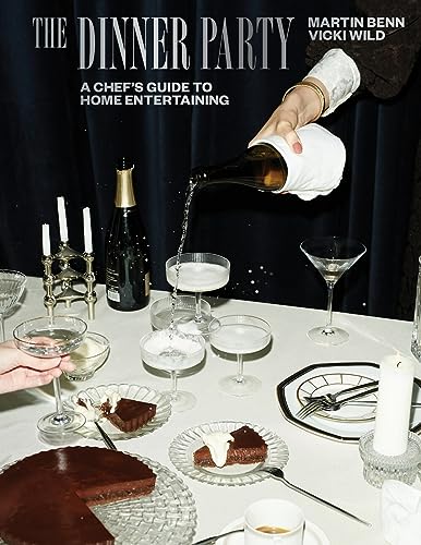 Book cover: "The Dinner Party" with wine pouring into a glass.