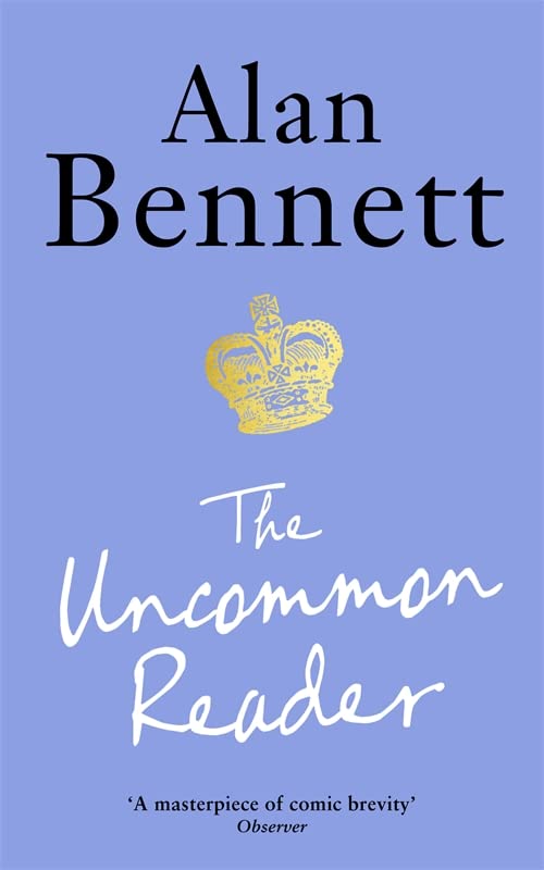Book cover for The Uncommon Reader by Alan Bennett with a gold crown illustration.