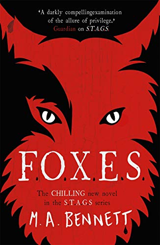 Book cover: red fox head with white eyes and the title "FOXES".