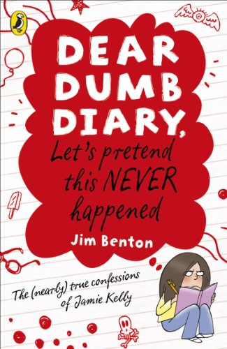 Book cover: "Dear Dumb Diary" with doodles and a girl reading.
