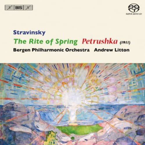 CD cover for Stravinsky’s “Rite of Spring” and “Petrushka” with abstract art.