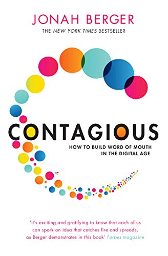 Book cover for Contagious by Jonah Berger with a circular pattern of colorful dots.