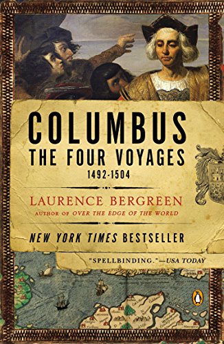 Book cover featuring a historical painting of Christopher Columbus over an antique map.