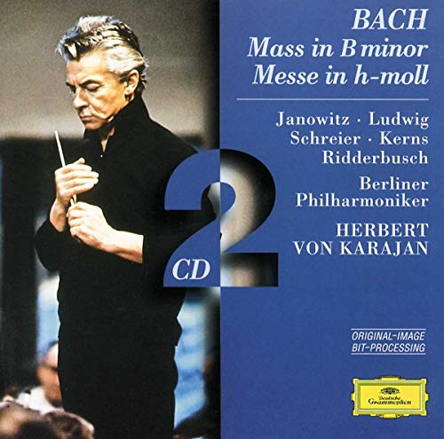CD cover featuring Herbert von Karajan conducting, with text for Bach's Mass in B minor.