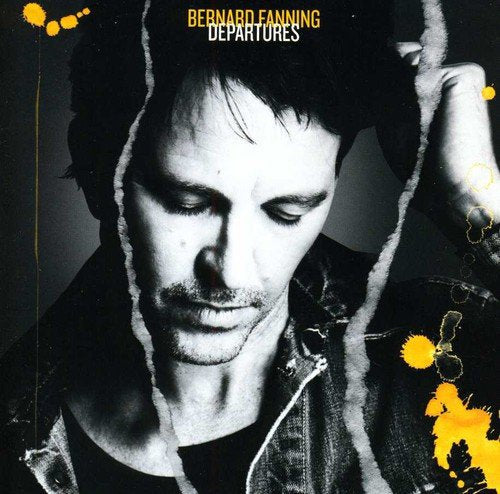 Bernard Fanning album cover, black and white portrait with yellow splashes.