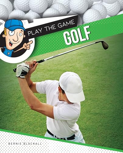 Colourful golf themed book with text and images on a white or light cover.