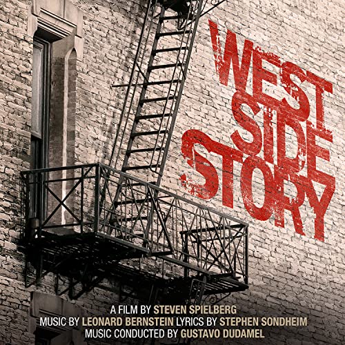 West Side Story" soundtrack CD cover with fire escape and red title text.
