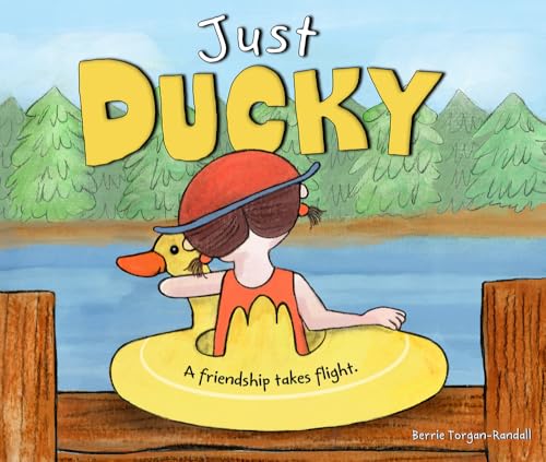 Child with duckling on inner tube, illustrated book cover.