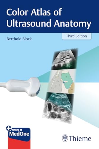 Book cover: “Color Atlas of Ultrasound Anatomy” with ultrasound probe image.