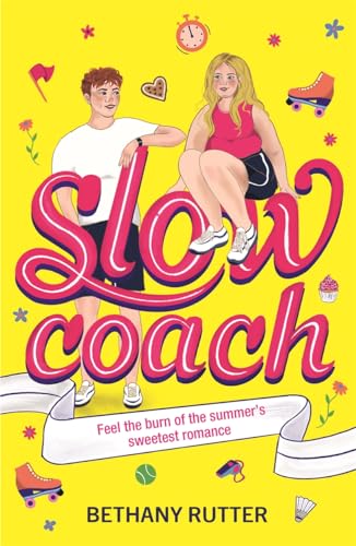 Book cover with illustrated teens, roller skates, and bright yellow background.