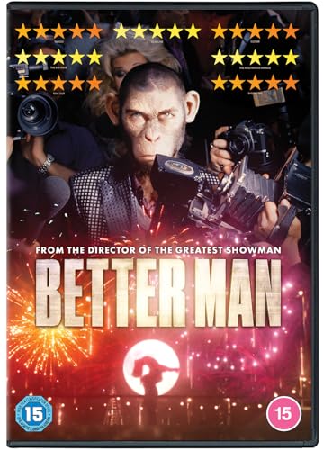 DVD cover for "Better Man" featuring a chimpanzee surrounded by cameras.