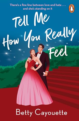 Book cover: couple in formal wear, red carpet, blue starry background.