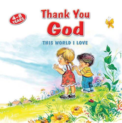 Book cover with two children praying in a colorful garden scene.