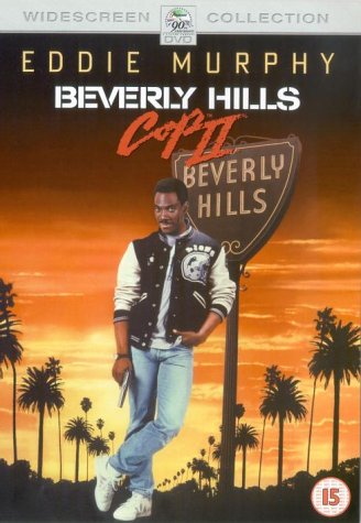 “Beverly Hills Cop II” DVD cover featuring Eddie Murphy in front of palm trees.