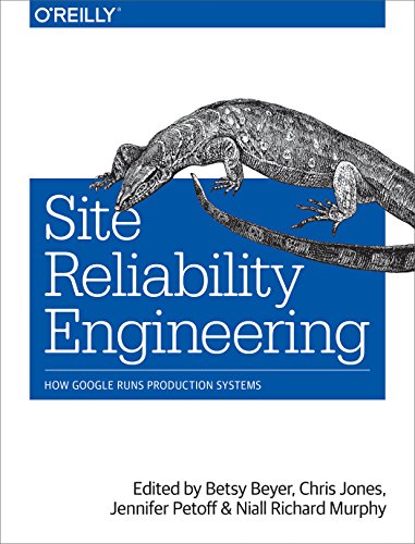 Book cover: "Site Reliability Engineering" with a monitor lizard illustration.