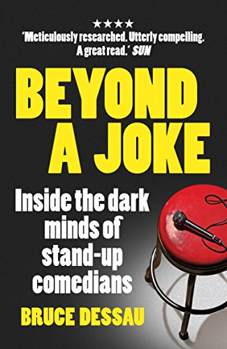 Book cover: "Beyond a Joke" with a red stool and microphone.