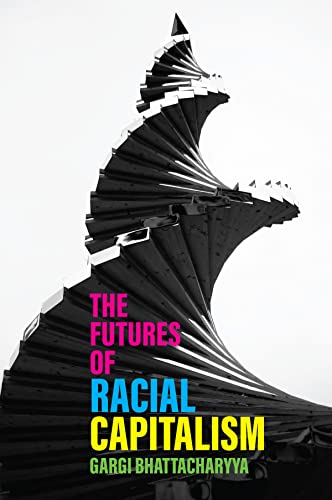 Book cover with abstract black spiral design and pink text.