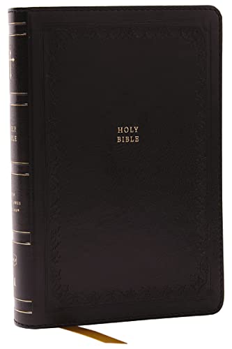 Black leathersoft Bible with gold edges and the words "HOLY BIBLE".