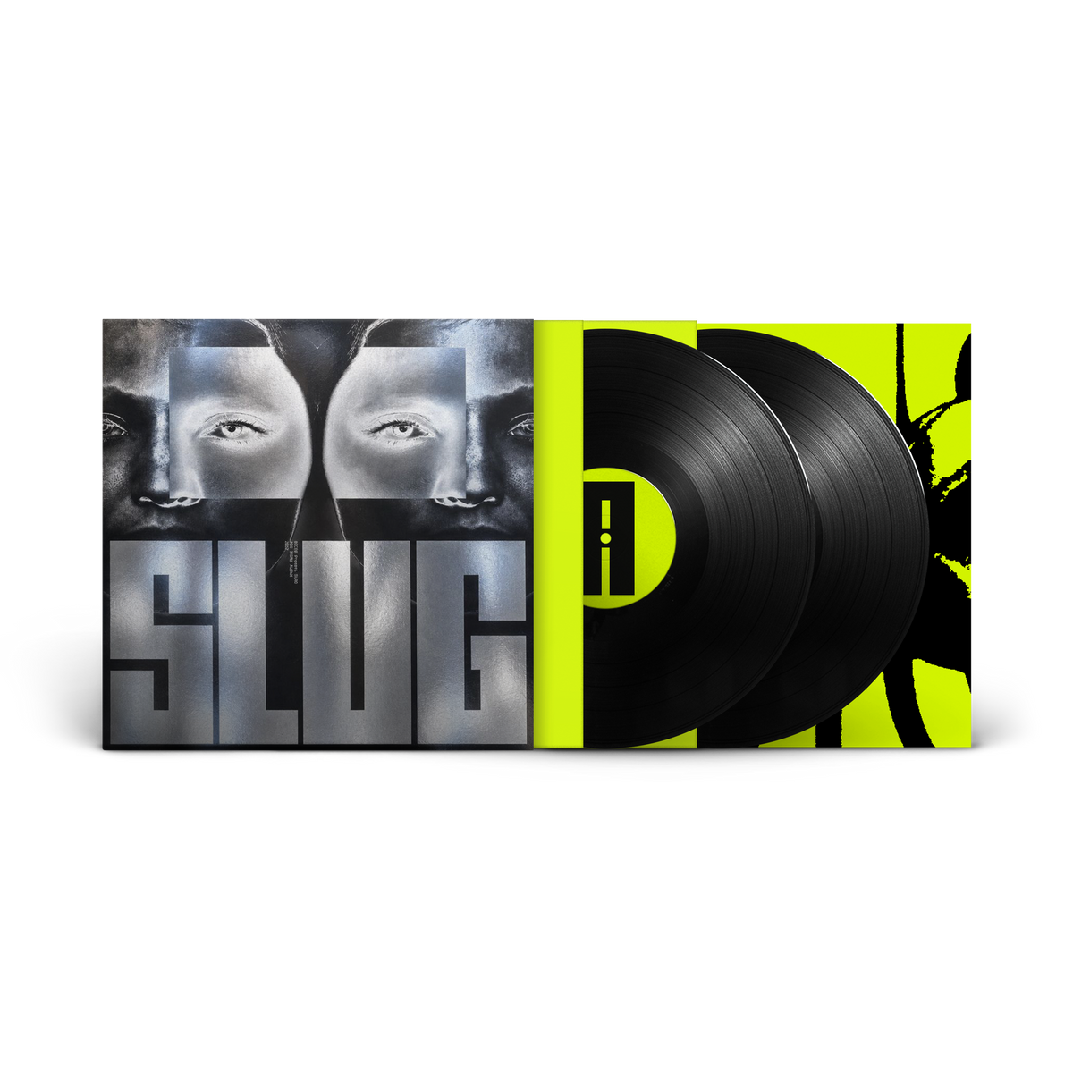 Bicep's "Slug" vinyl record with a portrait and yellow design.