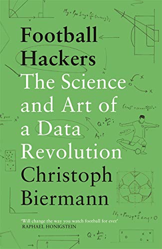Book cover for Football Hackers with green background, mathematical diagrams, and a soccer player.