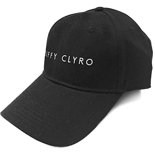 Black baseball cap with white Biffy Clyro text embroidered on the front.