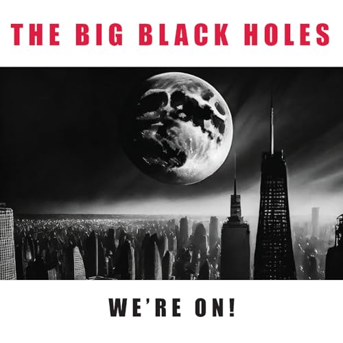 Black and white album cover with a moon and city skyline.