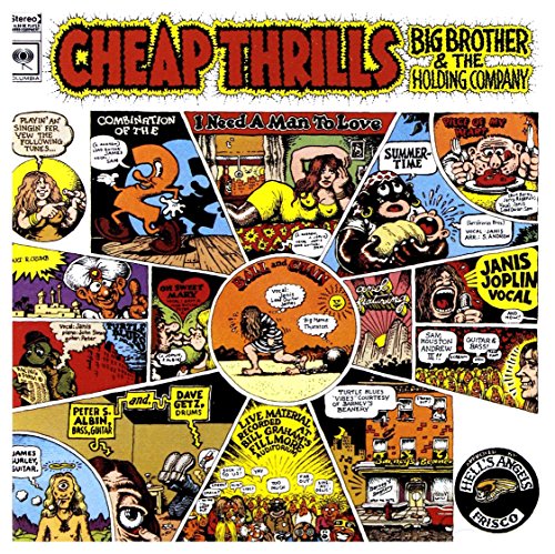 Album cover for Big Brother & The Holding Company’s “Cheap Thrills,” comic-style art.