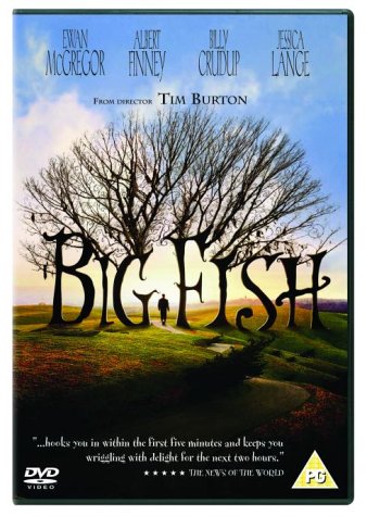 "Big Fish" DVD cover featuring a leafless tree and blue sky with actor names.