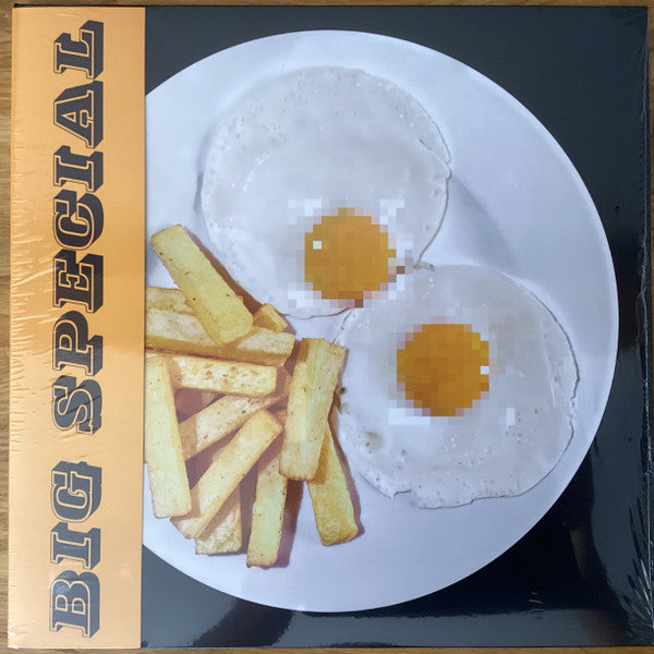 Vinyl record cover featuring a pixelated breakfast of eggs and fries.