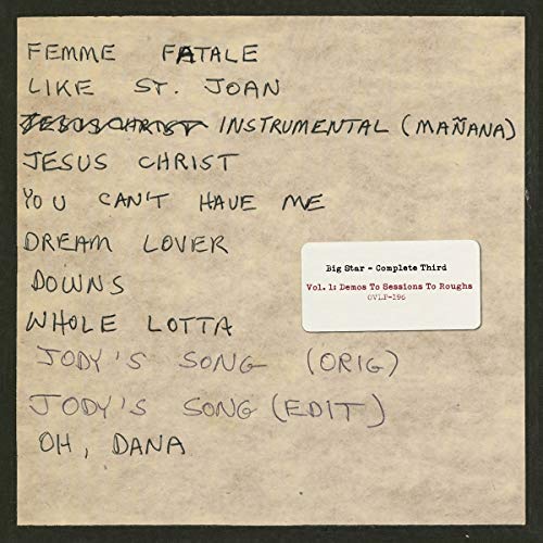 Vinyl record cover with handwritten tracklist and a sticker.