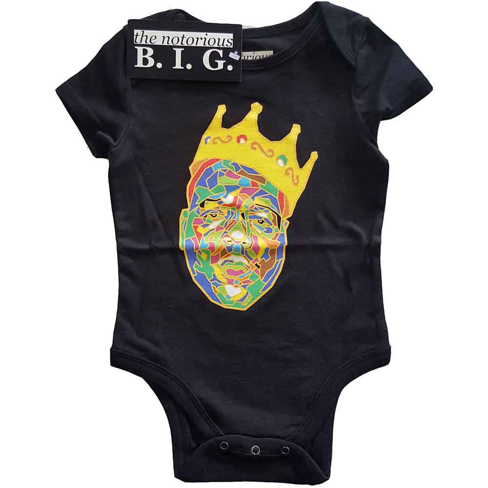 Black baby grow with colorful portrait of The Notorious B.I.G. and crown.