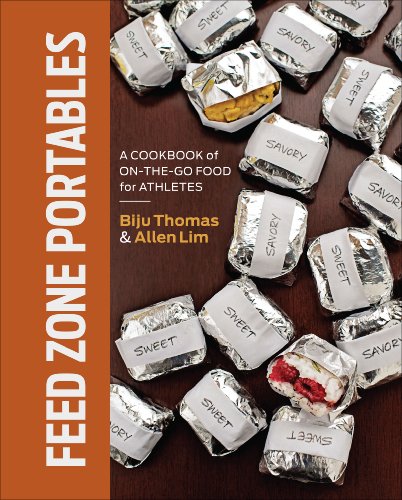 Cookbook cover with foil-wrapped food and orange text reading “Feed Zone Portables.”