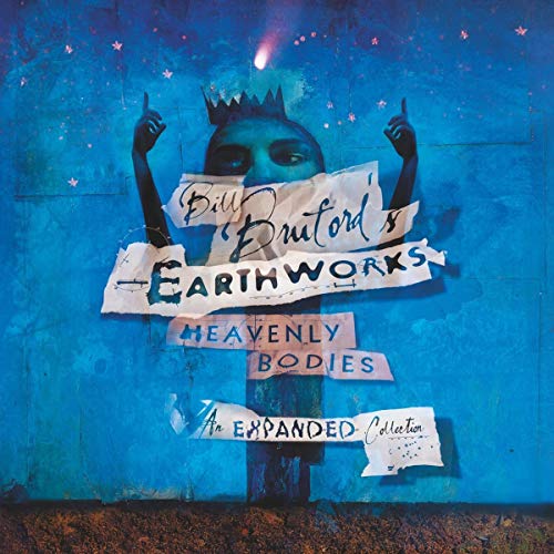 "Album cover featuring a blue face with crown, hands raised, and torn paper strips."