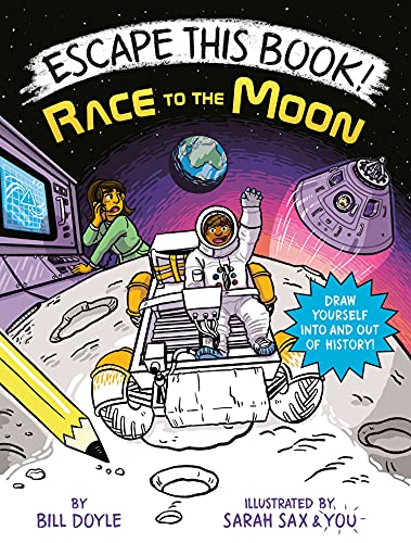 Book cover featuring an astronaut in a moon rover with Earth in the background.