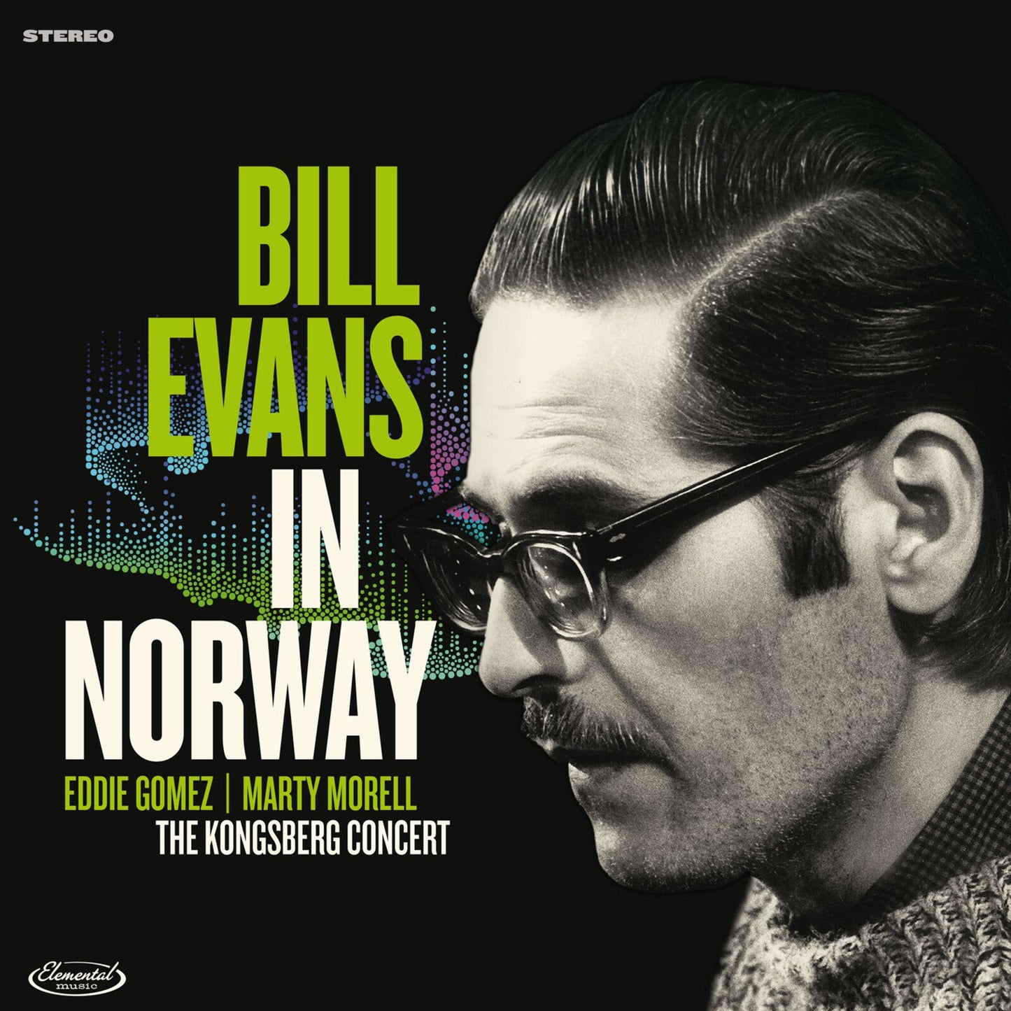 Album cover featuring a profile portrait of Bill Evans wearing glasses against black background.