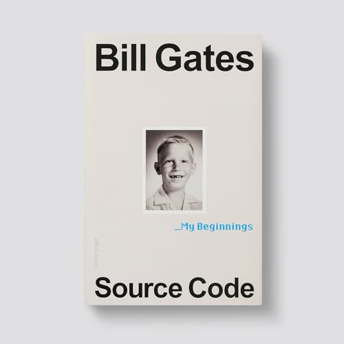 Book cover: "Source Code: My Beginnings" by Bill Gates, with childhood photo.