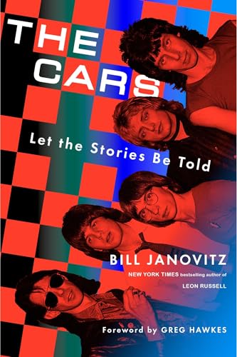 Book cover featuring four members of the band The Cars, red and blue design.