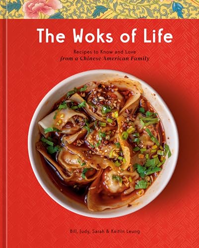 Cookbook cover featuring a bowl of Chinese dumplings in red sauce.