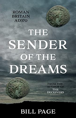 Book cover: "The Sender of the Dreams" with ancient coins and stormy sky.
