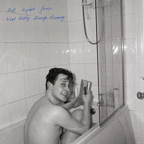 Black and white album cover featuring a man in a bathtub, looking at a mirror.