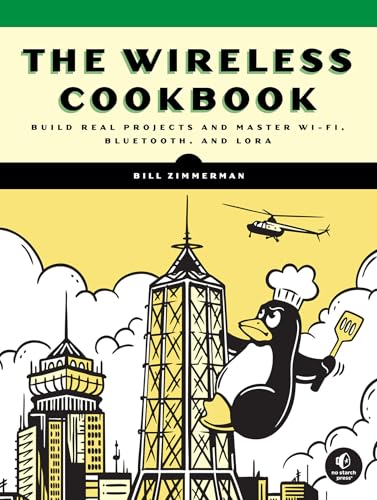 Book cover for The Wireless Cookbook featuring a chef penguin climbing a skyscraper.