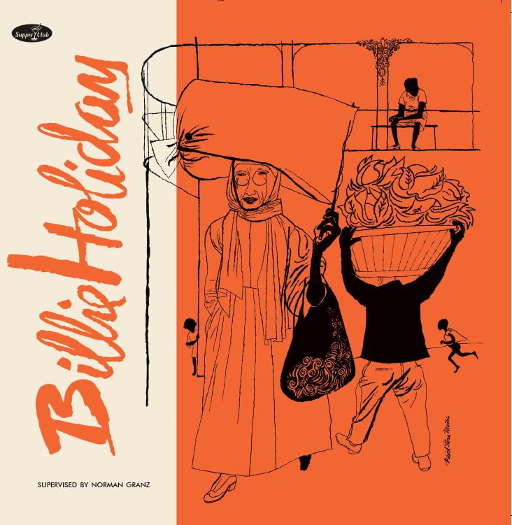 Vinyl cover featuring an orange and cream illustration of people carrying baskets and bags.