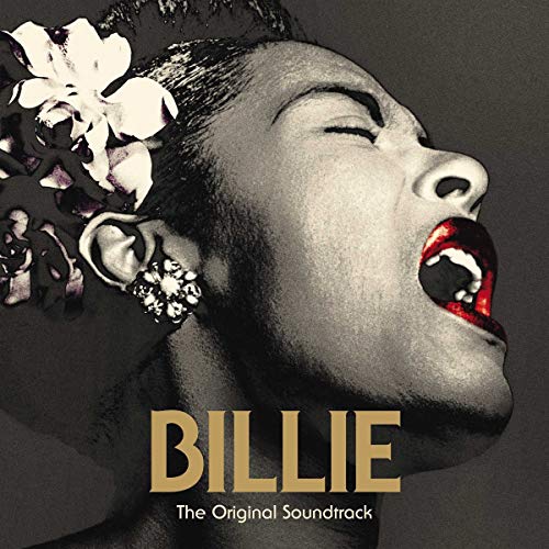 Close-up of Billie Holiday with flowers in her hair, album cover.