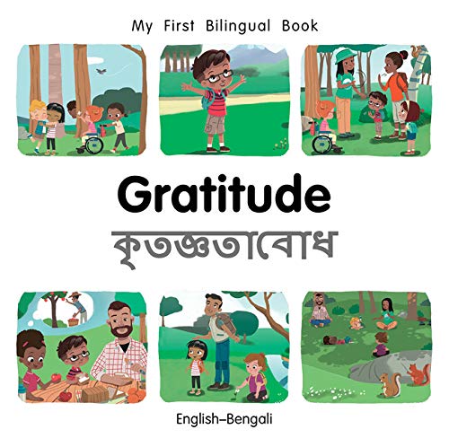 Bilingual children’s book cover with illustrations of families and nature.