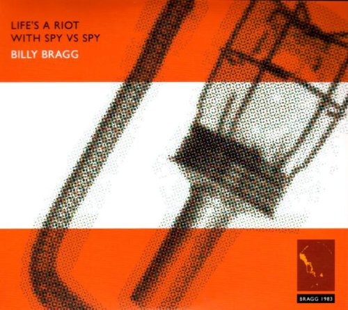 "Album cover with orange and white background, featuring a black and white image."