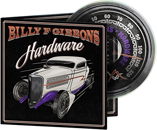 Billy F. Gibbons "Hardware" CD case with hot rod illustration.